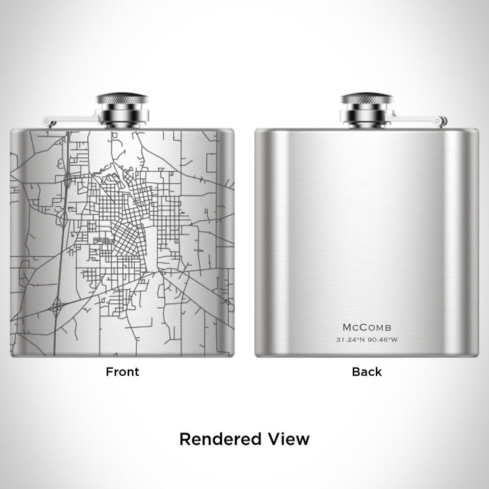 Rendered View of McComb Mississippi Map Engraving on 6oz Stainless Steel Flask