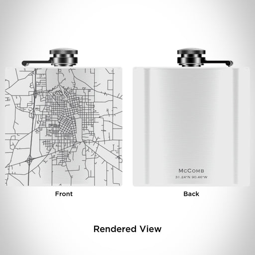 Rendered View of McComb Mississippi Map Engraving on 6oz Stainless Steel Flask in White