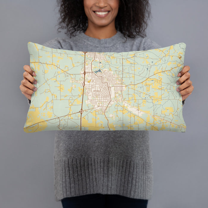 Person holding 20x12 Custom McComb Mississippi Map Throw Pillow in Woodblock