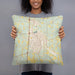 Person holding 18x18 Custom McComb Mississippi Map Throw Pillow in Woodblock