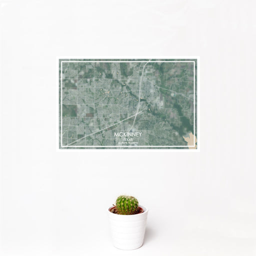 12x18 McKinney Texas Map Print Landscape Orientation in Afternoon Style With Small Cactus Plant in White Planter