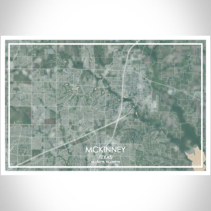 McKinney Texas Map Print Landscape Orientation in Afternoon Style With Shaded Background