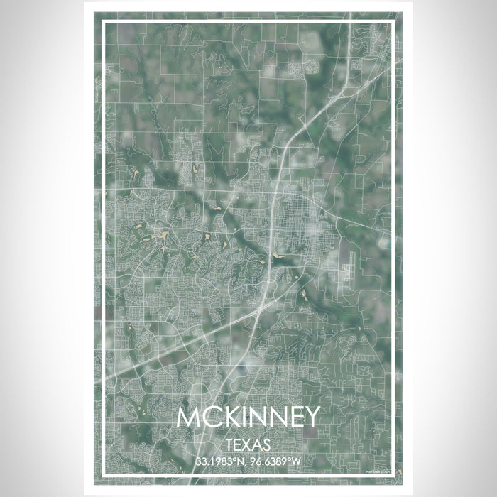 McKinney Texas Map Print Portrait Orientation in Afternoon Style With Shaded Background