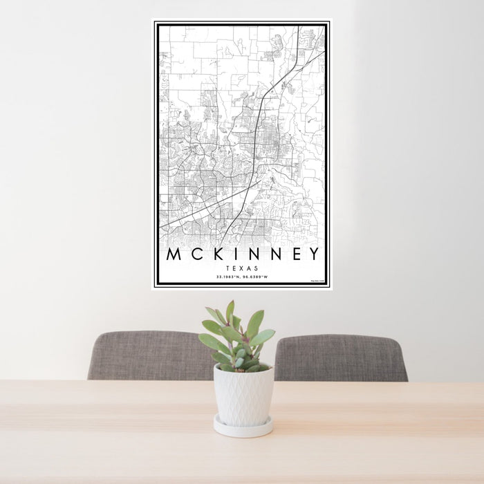 24x36 McKinney Texas Map Print Portrait Orientation in Classic Style Behind 2 Chairs Table and Potted Plant