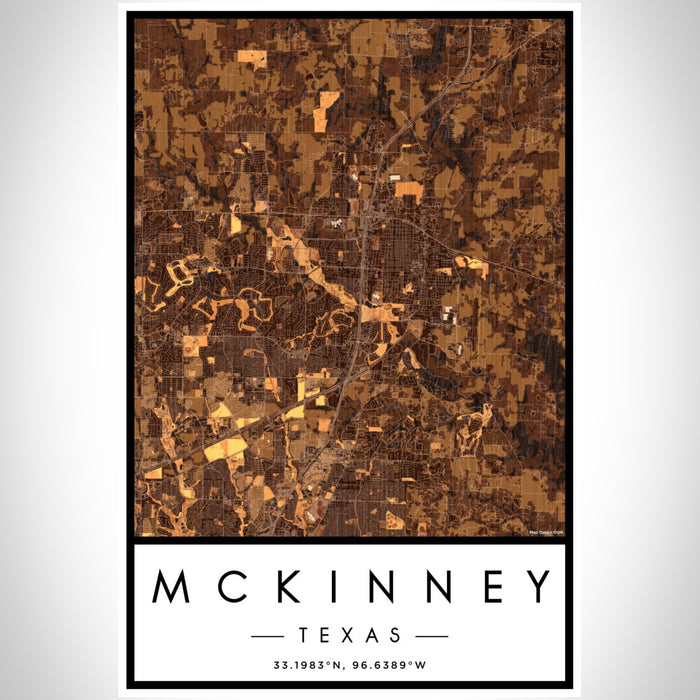 McKinney Texas Map Print Portrait Orientation in Ember Style With Shaded Background