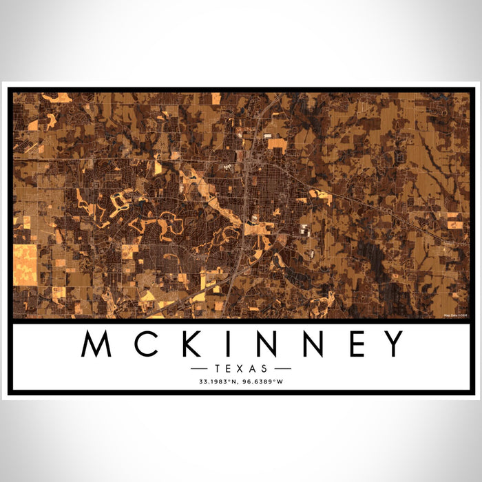 McKinney Texas Map Print Landscape Orientation in Ember Style With Shaded Background