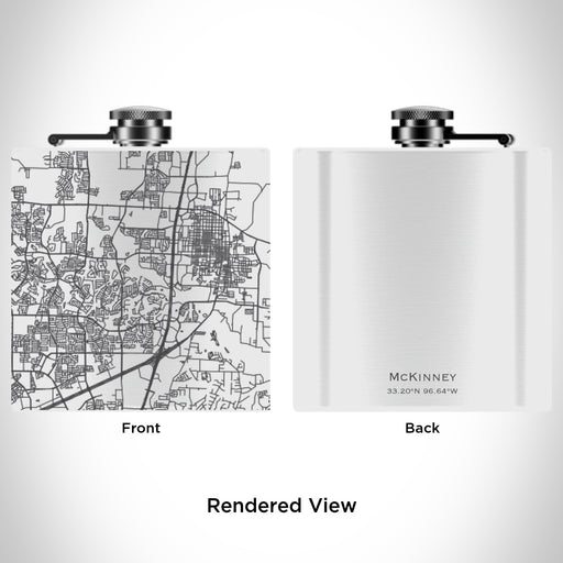 Rendered View of McKinney Texas Map Engraving on 6oz Stainless Steel Flask in White