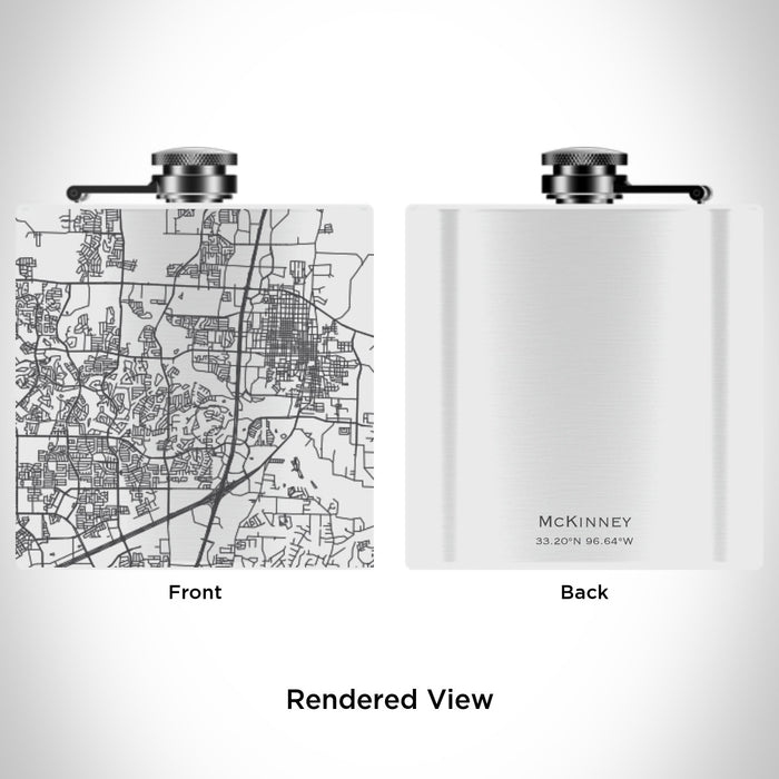 Rendered View of McKinney Texas Map Engraving on 6oz Stainless Steel Flask in White