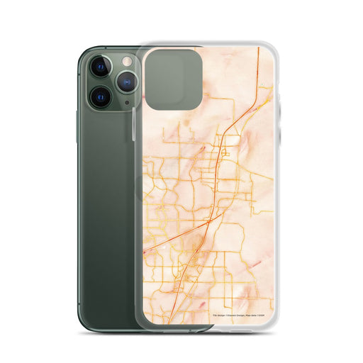 Custom McKinney Texas Map Phone Case in Watercolor on Table with Laptop and Plant