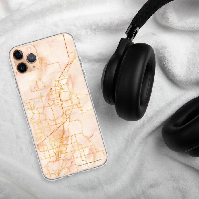Custom McKinney Texas Map Phone Case in Watercolor on Table with Black Headphones