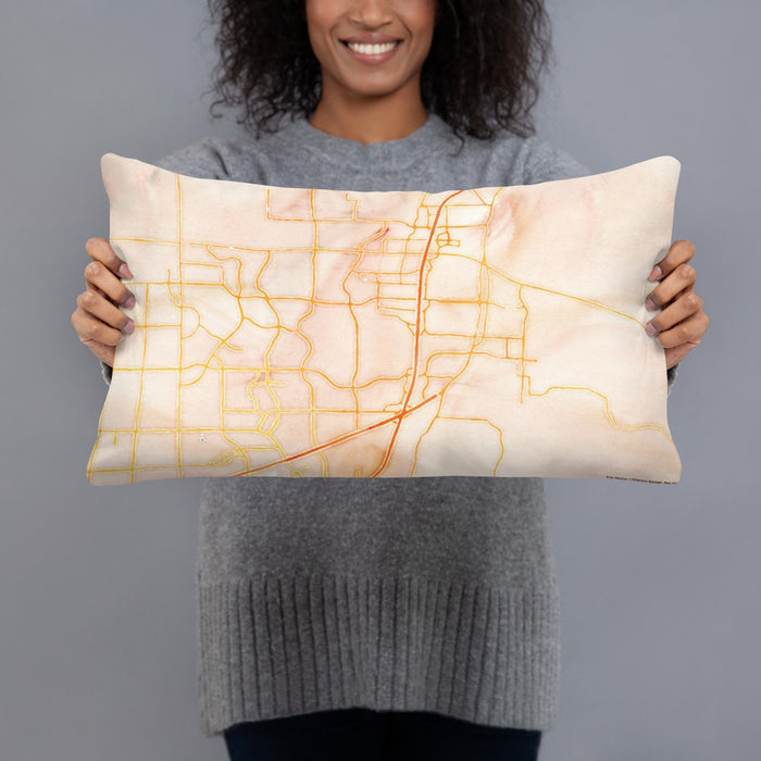 Person holding 20x12 Custom McKinney Texas Map Throw Pillow in Watercolor