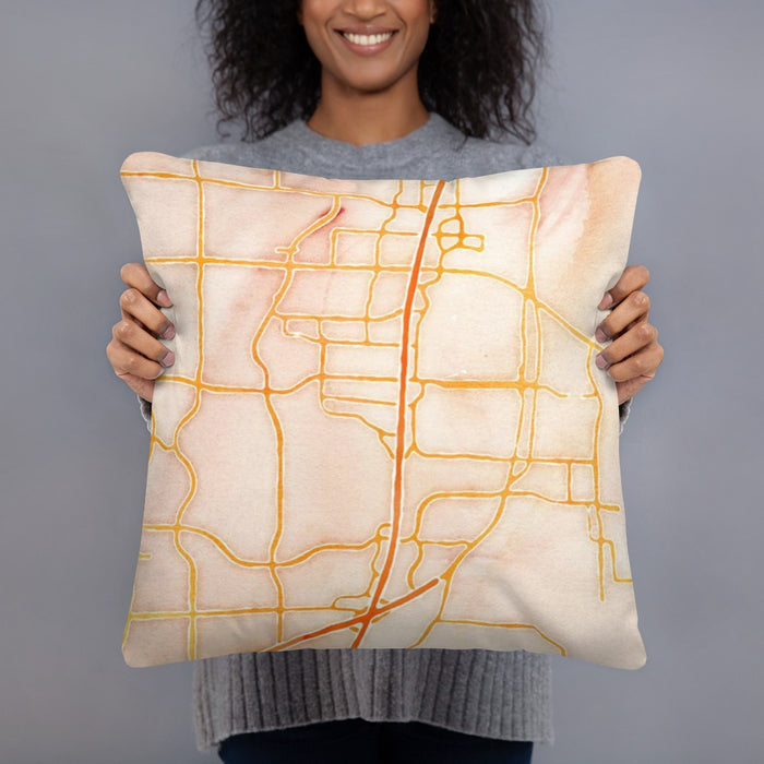 Person holding 18x18 Custom McKinney Texas Map Throw Pillow in Watercolor