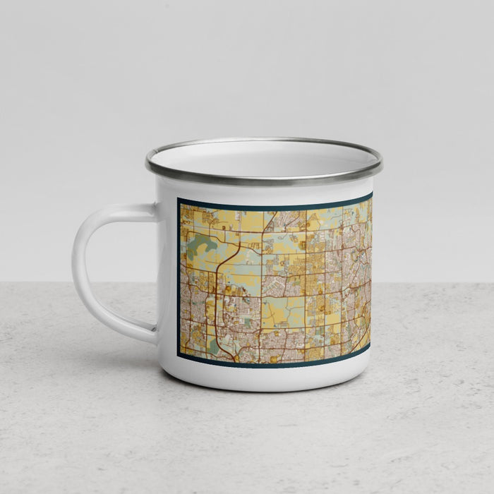 Left View Custom McKinney Texas Map Enamel Mug in Woodblock