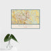 16x24 McKinney Texas Map Print Landscape Orientation in Woodblock Style With Tropical Plant Leaves in Water
