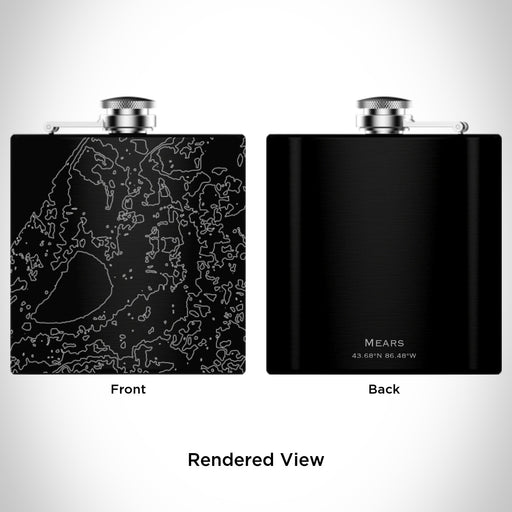 Rendered View of Mears Michigan Map Engraving on 6oz Stainless Steel Flask in Black