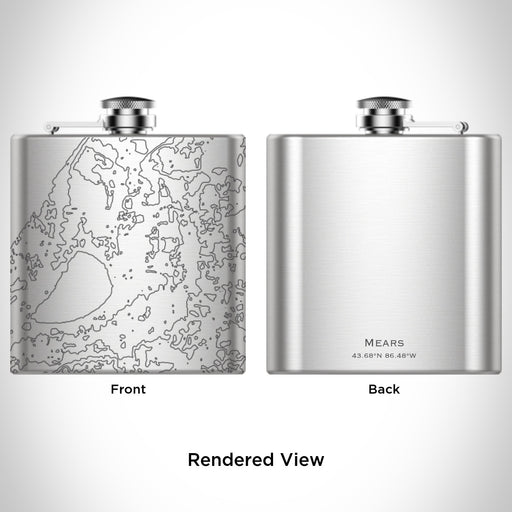Rendered View of Mears Michigan Map Engraving on 6oz Stainless Steel Flask