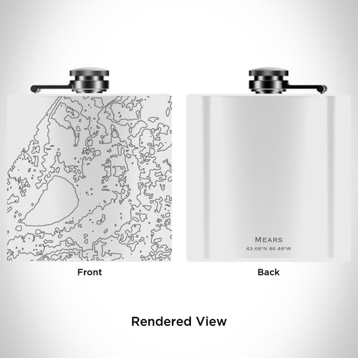 Rendered View of Mears Michigan Map Engraving on 6oz Stainless Steel Flask in White