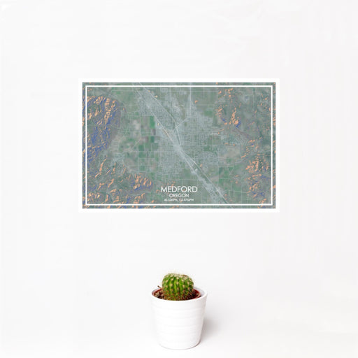 12x18 Medford Oregon Map Print Landscape Orientation in Afternoon Style With Small Cactus Plant in White Planter