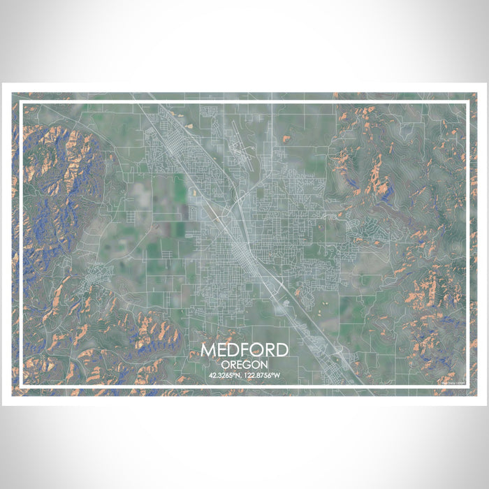 Medford Oregon Map Print Landscape Orientation in Afternoon Style With Shaded Background