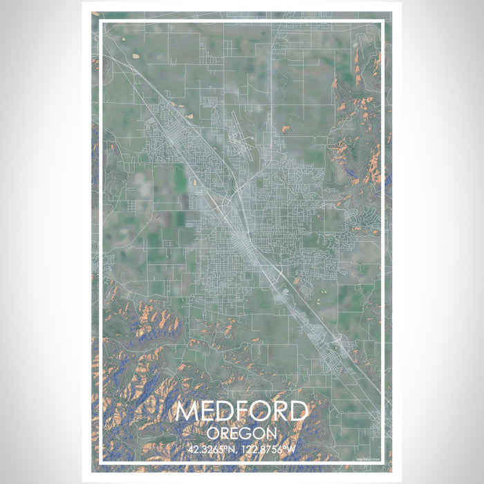 Medford Oregon Map Print Portrait Orientation in Afternoon Style With Shaded Background