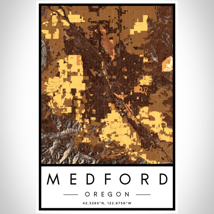 Medford Oregon Map Print Portrait Orientation in Ember Style With Shaded Background