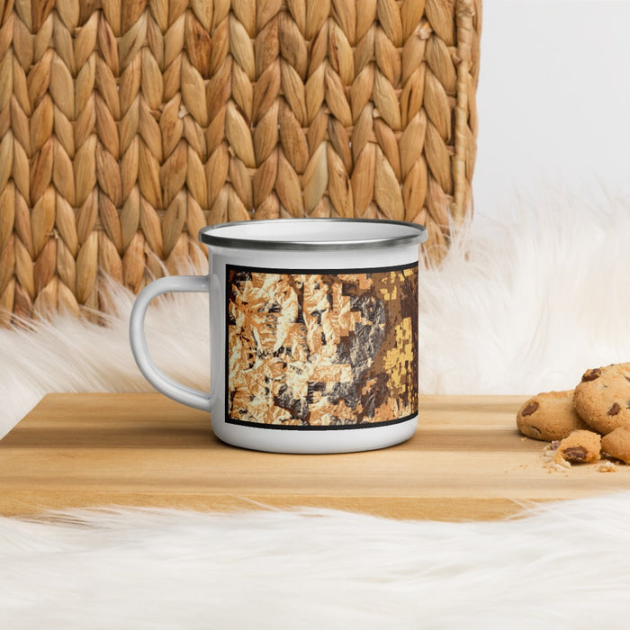 Left View Custom Medford Oregon Map Enamel Mug in Ember on Table Top