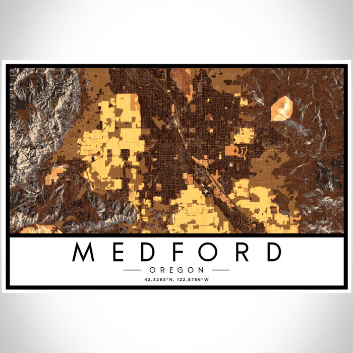 Medford Oregon Map Print Landscape Orientation in Ember Style With Shaded Background
