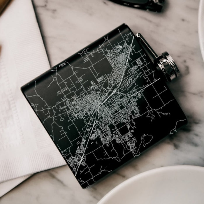 Medford Oregon Custom Engraved City Map Inscription Coordinates on 6oz Stainless Steel Flask in Black