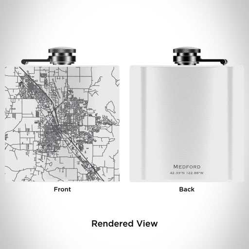 Rendered View of Medford Oregon Map Engraving on 6oz Stainless Steel Flask in White
