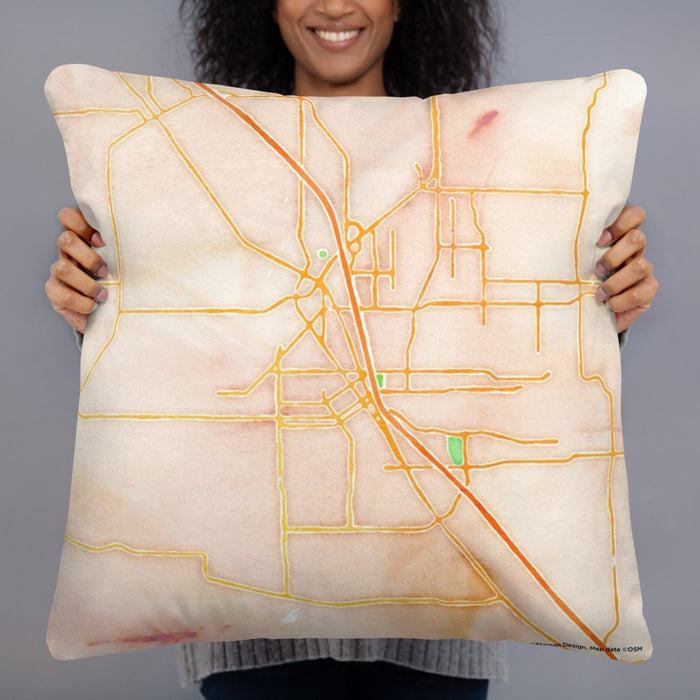 Person holding 22x22 Custom Medford Oregon Map Throw Pillow in Watercolor