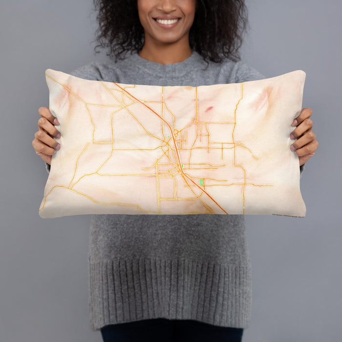 Person holding 20x12 Custom Medford Oregon Map Throw Pillow in Watercolor