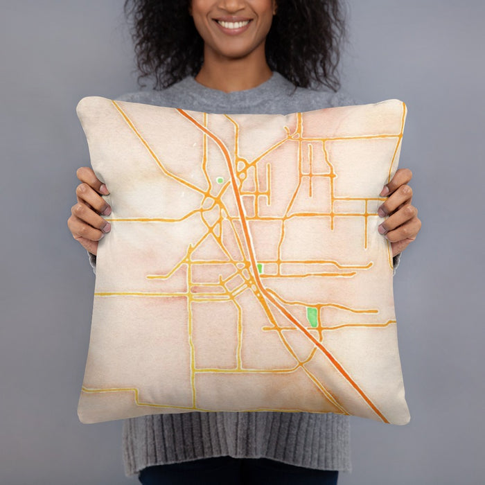 Person holding 18x18 Custom Medford Oregon Map Throw Pillow in Watercolor