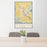 24x36 Medford Oregon Map Print Portrait Orientation in Woodblock Style Behind 2 Chairs Table and Potted Plant
