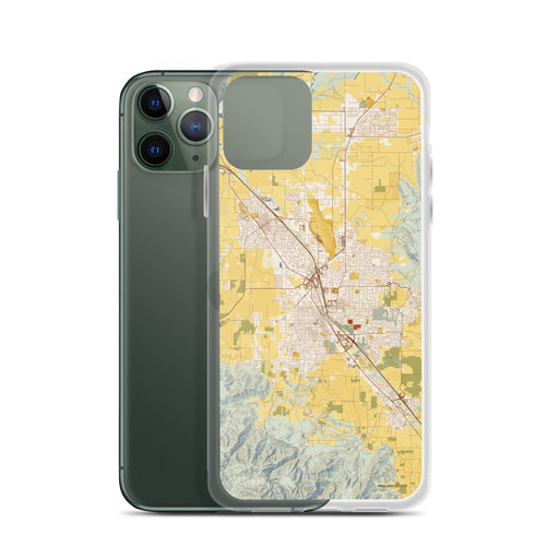 Custom Medford Oregon Map Phone Case in Woodblock on Table with Laptop and Plant