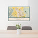 24x36 Medford Oregon Map Print Landscape Orientation in Woodblock Style Behind 2 Chairs Table and Potted Plant