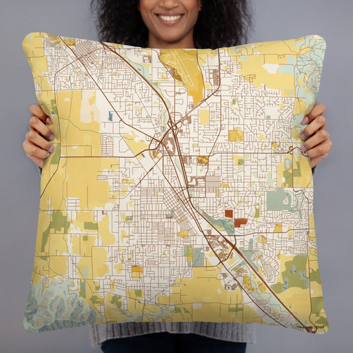 Person holding 22x22 Custom Medford Oregon Map Throw Pillow in Woodblock