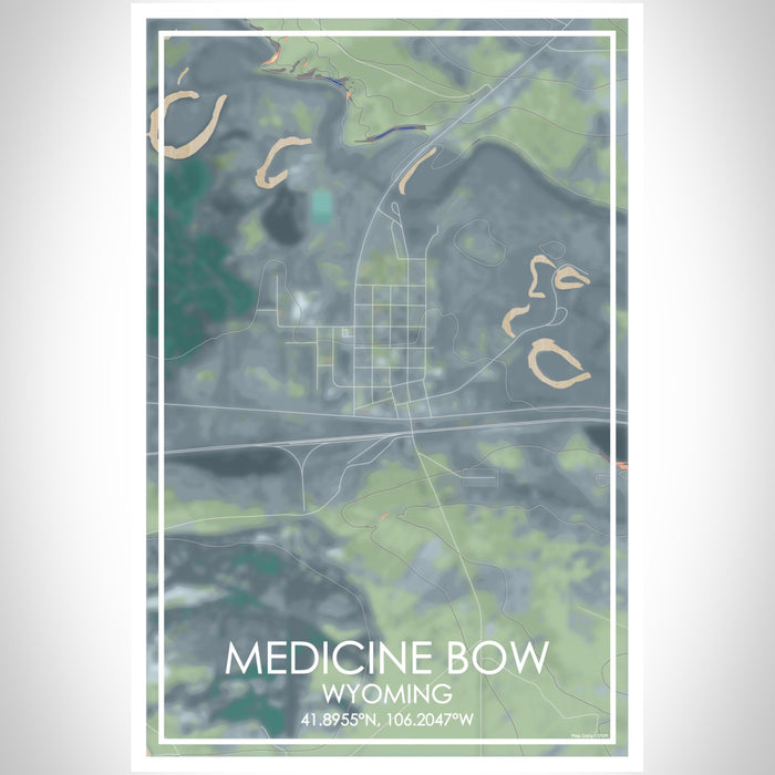 Medicine Bow Wyoming Map Print Portrait Orientation in Afternoon Style With Shaded Background