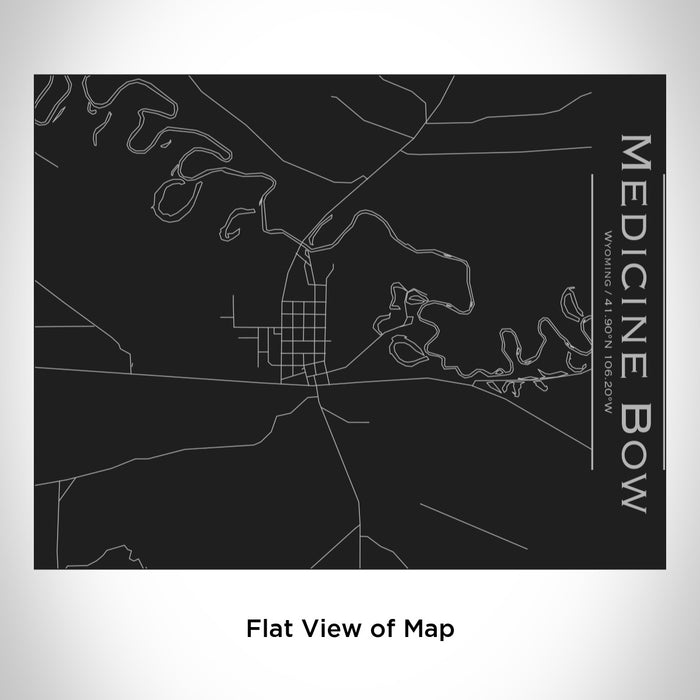 Rendered View of Medicine Bow Wyoming Map Engraving on 20oz Stainless Steel Insulated Bottle with Bamboo Top in Black