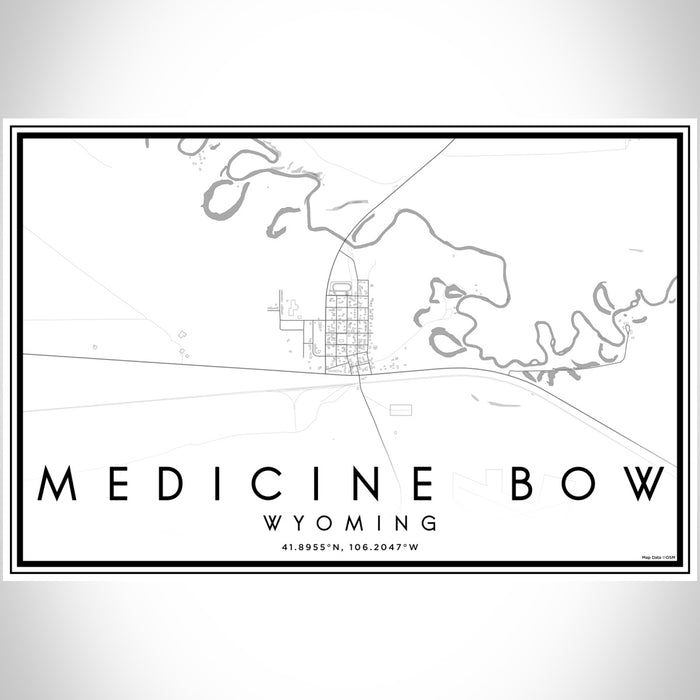 Medicine Bow Wyoming Map Print Landscape Orientation in Classic Style With Shaded Background