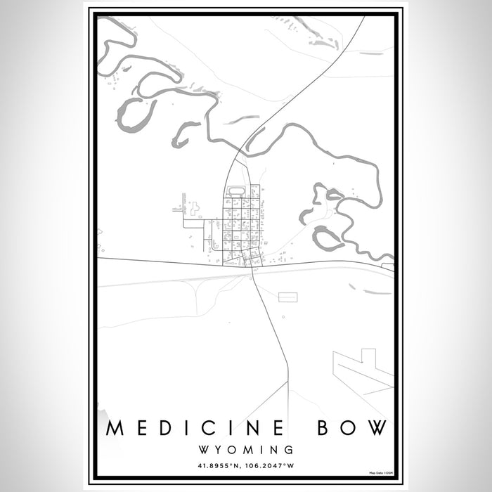 Medicine Bow Wyoming Map Print Portrait Orientation in Classic Style With Shaded Background