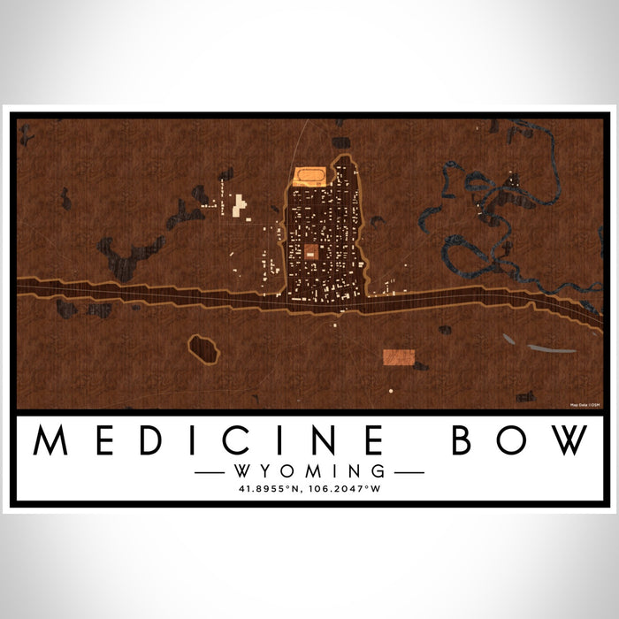Medicine Bow Wyoming Map Print Landscape Orientation in Ember Style With Shaded Background