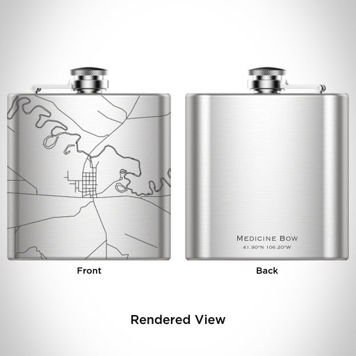 Rendered View of Medicine Bow Wyoming Map Engraving on 6oz Stainless Steel Flask