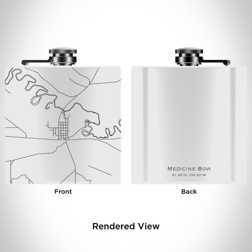 Rendered View of Medicine Bow Wyoming Map Engraving on 6oz Stainless Steel Flask in White