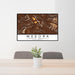 24x36 Medora North Dakota Map Print Lanscape Orientation in Ember Style Behind 2 Chairs Table and Potted Plant