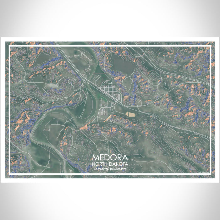 Medora North Dakota Map Print Landscape Orientation in Afternoon Style With Shaded Background