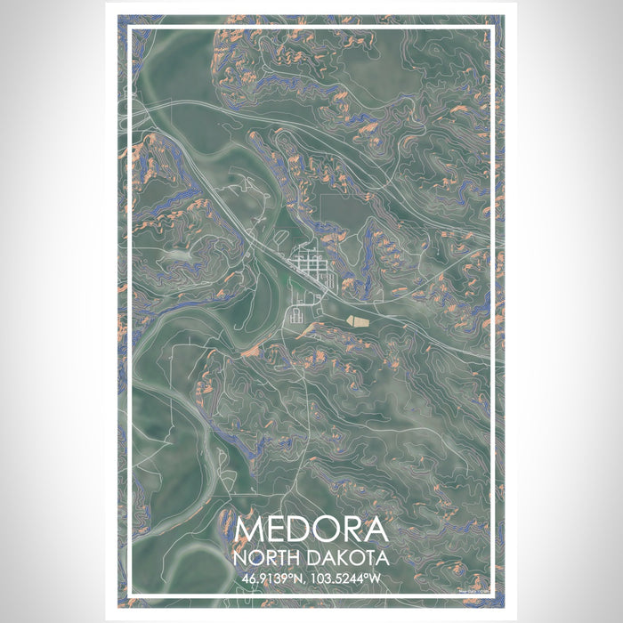 Medora North Dakota Map Print Portrait Orientation in Afternoon Style With Shaded Background