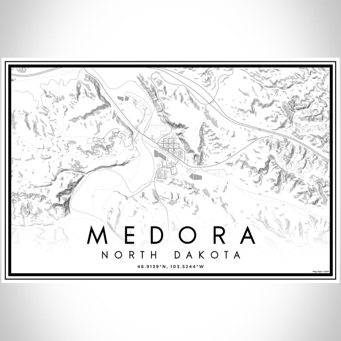 Medora North Dakota Map Print Landscape Orientation in Classic Style With Shaded Background