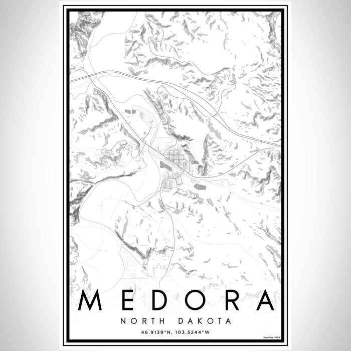 Medora North Dakota Map Print Portrait Orientation in Classic Style With Shaded Background