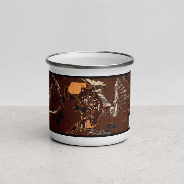 Front View Custom Medora North Dakota Map Enamel Mug in Ember