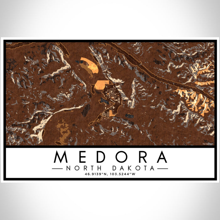 Medora North Dakota Map Print Landscape Orientation in Ember Style With Shaded Background